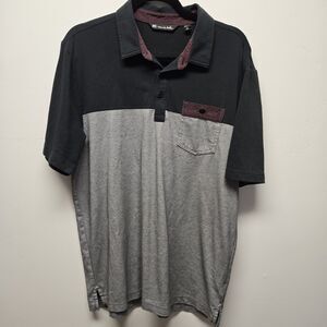 Travis Mathew Polo Shirt Mens Large Gray Golf Tech Stripe Color Block Black Logo